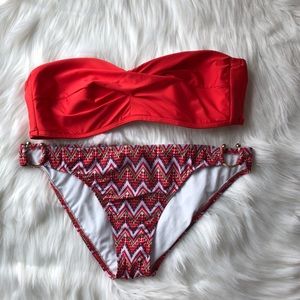 Gianni Bini Red/orange bandeau top and bikini bottom